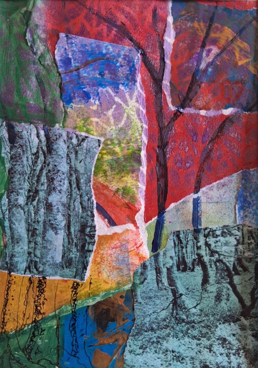 拼贴 标题为“Woud 2” 由Nico Van Oosten, 原创艺术品, 拼贴 安装在纸板上