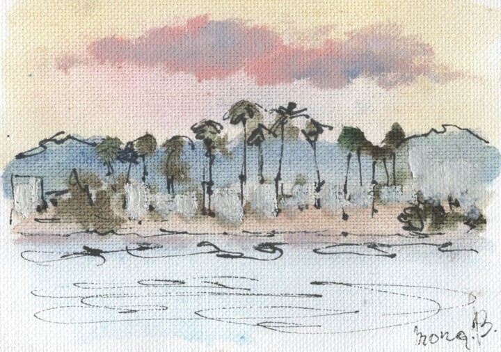 "Palm Shore at Dusk" başlıklı Baskıresim Mona.B tarafından, Orijinal sanat, Suluboya