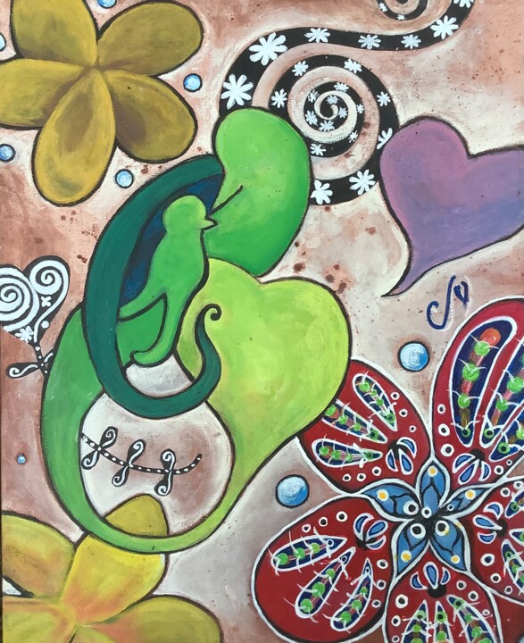 Painting titled "Amour inconditionnel" by Clo, Original Artwork, Acrylic Mounted on Wood Stretcher frame