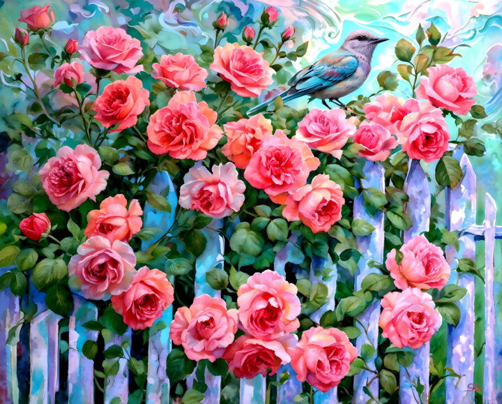 Grafika cyfrowa / sztuka generowana cyfrowo zatytułowany „Whisper of Roses an…” autorstwa Sergei Gundorov, Oryginalna praca,…