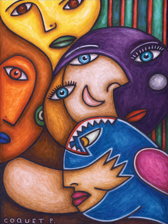 "Visages imbriqués" başlıklı Dijital Sanat Pacôme Coquet tarafından, Orijinal sanat, AI tarafından oluşturulan görüntü Alümi…