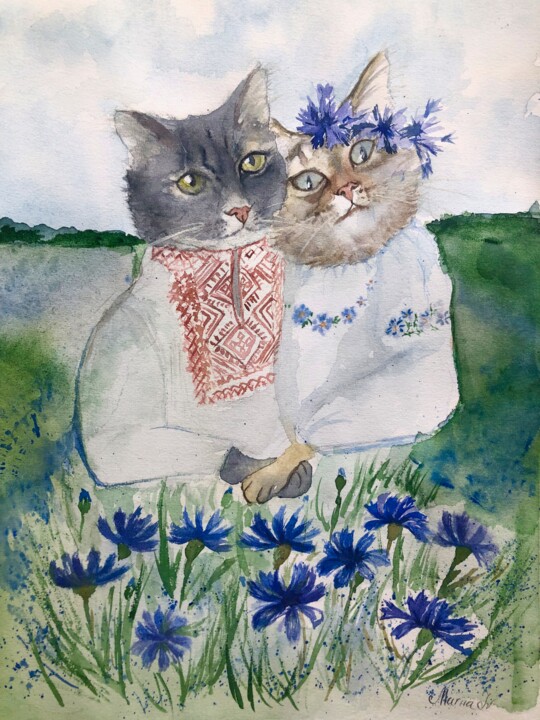Ζωγραφική με τίτλο "Cornflowers (Tender…" από Mariia Ivanova, Αυθεντικά έργα τέχνης, Ακουαρέλα