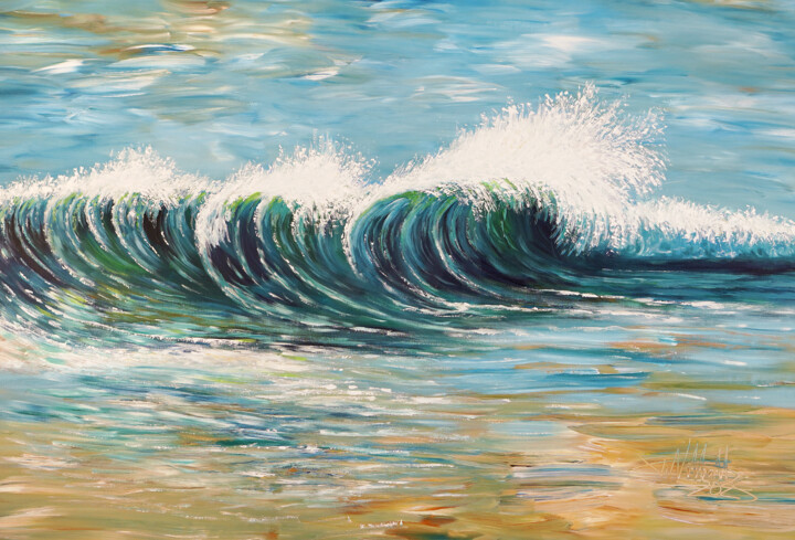 Painting titled "Seascape Breaking W…" by Peter Nottrott, Original Artwork, Acrylic