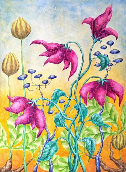 Painting titled "In the Time of Flow…" by Alena Masyutina, Original Artwork, Watercolor