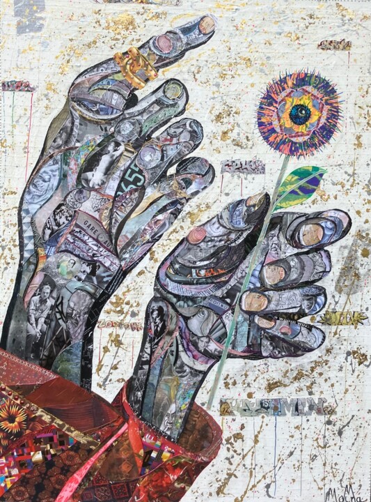 Collages titled "Say it With a Flower" by Moira Mcainsh, Original Artwork, Acrylic Mounted on Wood Stretcher frame