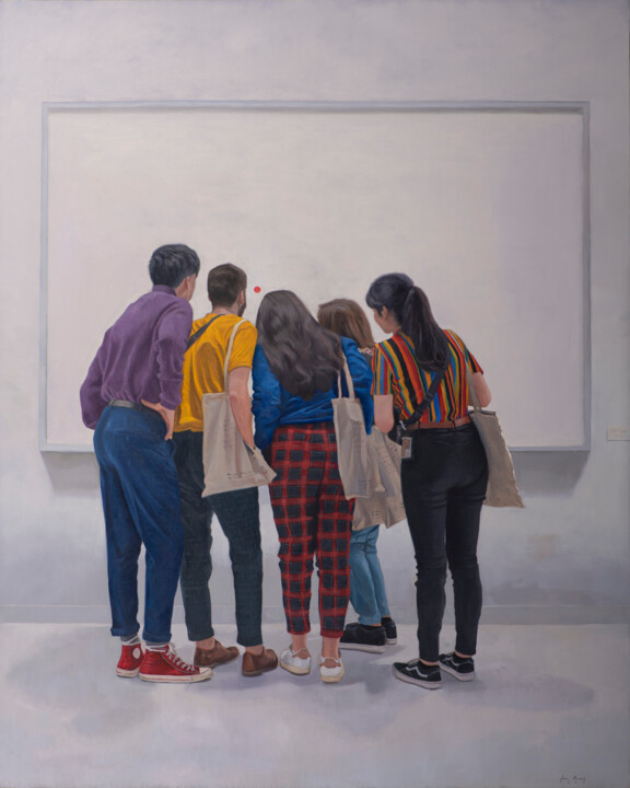 Ζωγραφική με τίτλο "Punto rojo sobre fo…" από Juan Álvarez Cebrián, Αυθεντικά έργα τέχνης, Λάδι