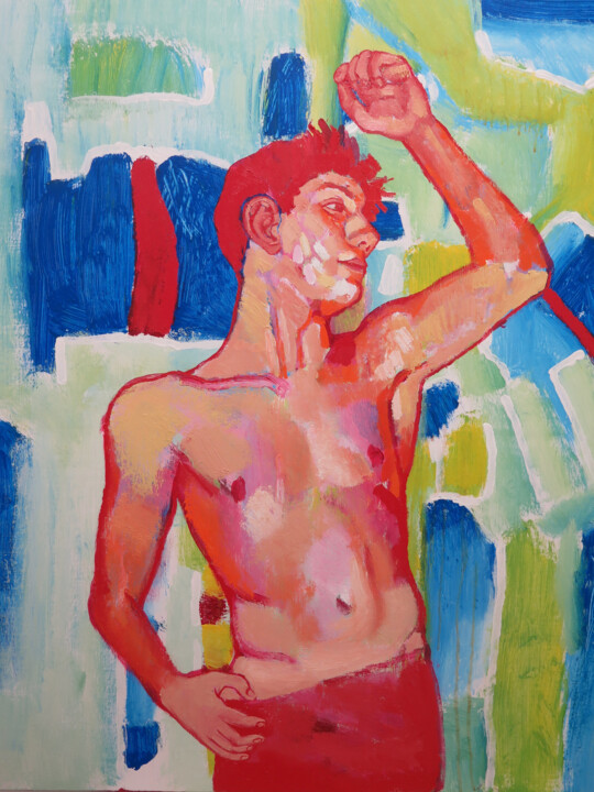 Painting titled "UNTRAPPED XXXIX" by Adalberto Miguez, Original Artwork, Oil Mounted on Wood Stretcher frame