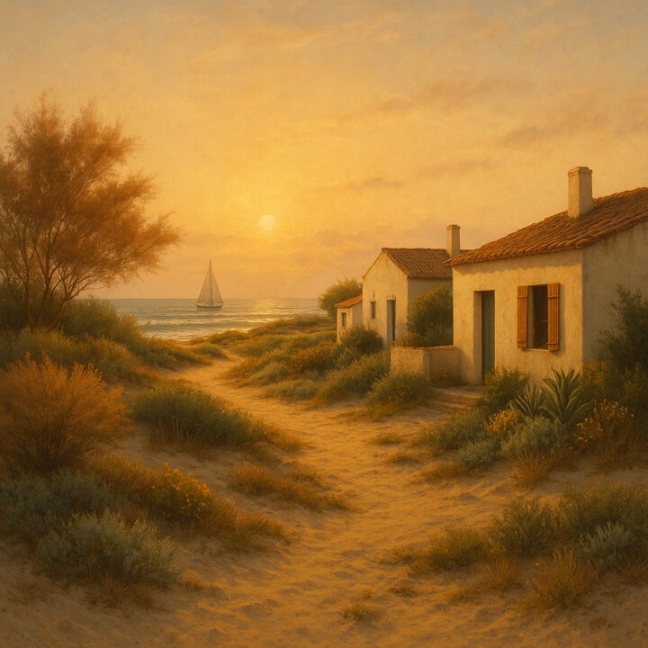 "Villaggio costiero…" başlıklı Dijital Sanat Giuseppe Cristadoro tarafından, Orijinal sanat, AI tarafından oluşturulan görün…
