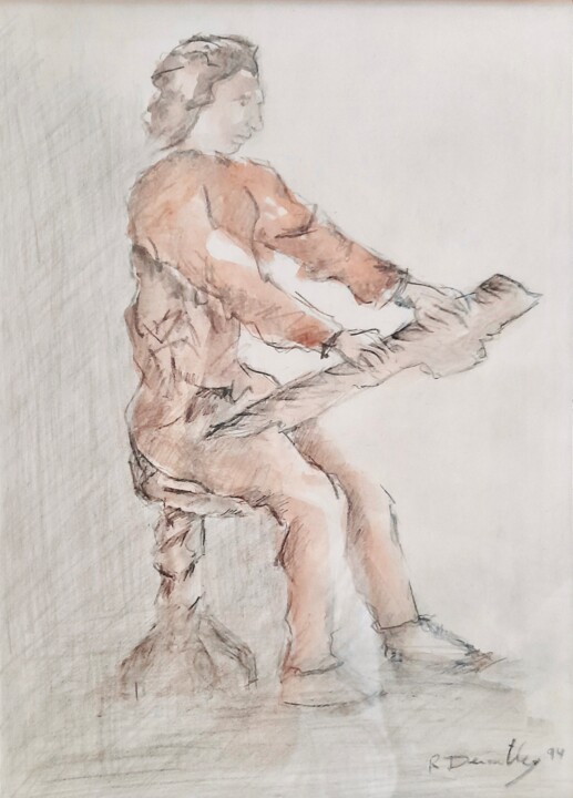 "Le pianiste assis" başlıklı Tablo Raymond Devanthéry tarafından, Orijinal sanat, Suluboya