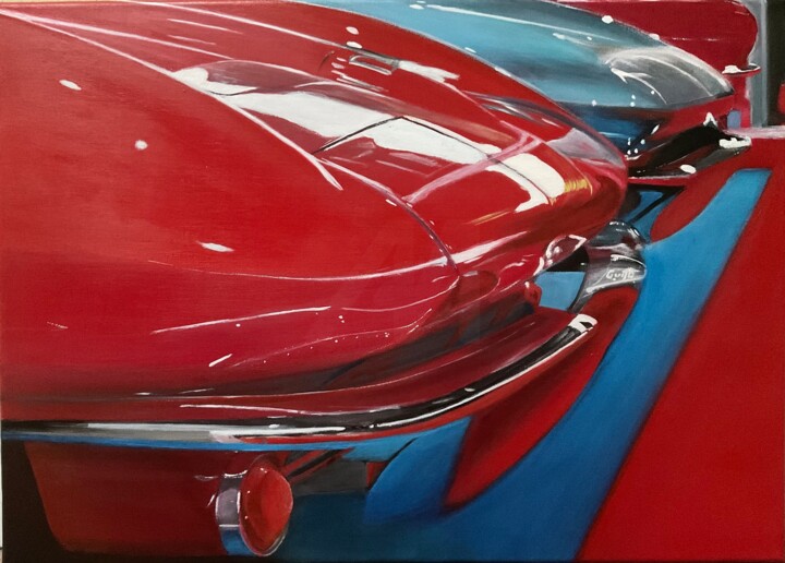 Painting titled "Duo Chevrolet corve…" by Gilbert Duchamp, Original Artwork, Acrylic Mounted on Wood Stretcher frame