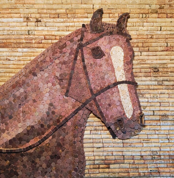 "Cheval au repos" başlıklı Kolaj Michel Divorne tarafından, Orijinal sanat, Kolaj