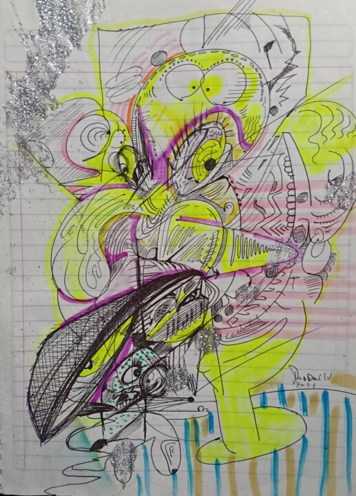 Drawing titled "Dibujo sin título" by Adrian Dordelly, Original Artwork, Airbrush