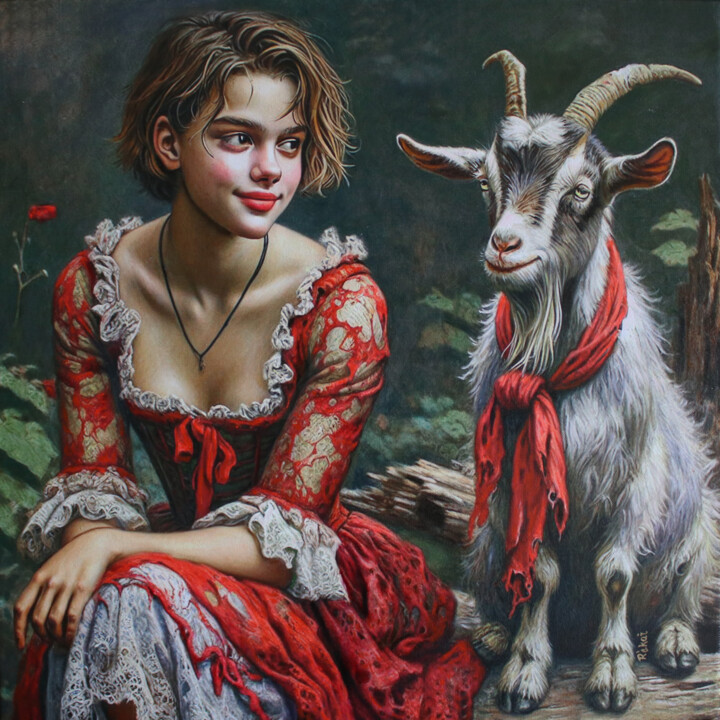 Painting titled "Francia barátnő" by Rékai Zsolt, Original Artwork, Oil