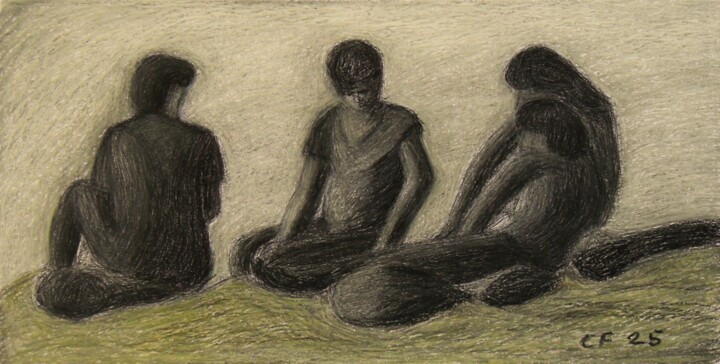 Dessin intitulée "Figure in spiaggia-…" par Francesco Cagnato, Œuvre d'art originale, Pastel