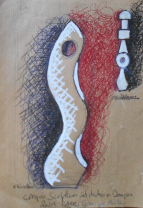 Drawing titled "Croquis Scultures" by Stephane Carel, Original Artwork, Ballpoint pen