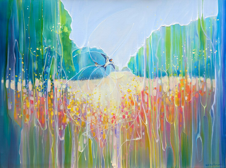 Pintura intitulada "Summer Dance over t…" por Gill Bustamante, Obras de arte originais, Óleo Montado em Armação em madeira