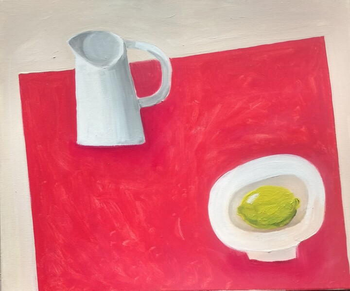 Schilderij getiteld "Red still life cozy…" door Pavlo Ponomarenko, Origineel Kunstwerk, Olie