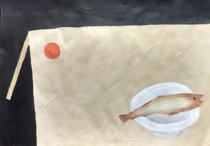Schilderij getiteld "Still life with fis…" door Pavlo Ponomarenko, Origineel Kunstwerk, Acryl
