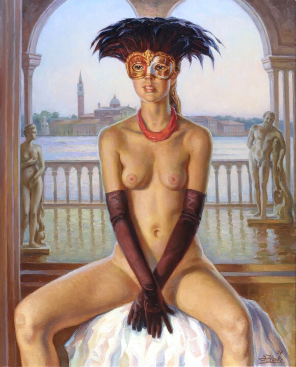 Malerei mit dem Titel "Carnival morning." von Serguei Zlenko, Original-Kunstwerk, Öl Auf Keilrahmen aus Holz montiert