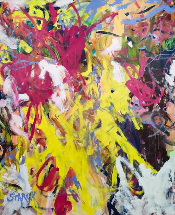 Ζωγραφική με τίτλο "Summer sunflowers" από Emily Starck, Αυθεντικά έργα τέχνης, Ακρυλικό Τοποθετήθηκε στο Ξύλινο φορείο σκελ…