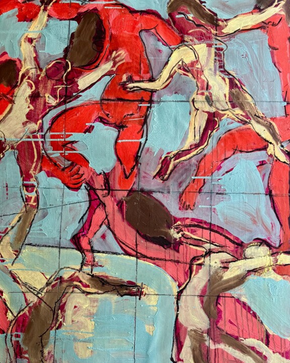 Картина под названием "Blue Circus" - Darren Jekel, Подлинное произведение искусства, Масло Установлен на Деревянная рама дл…