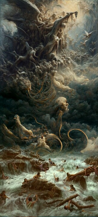 Peinture intitulée "IL GRAN DILUVIO" par Costapintor, Œuvre d'art originale, Huile Monté sur artwork_cat.