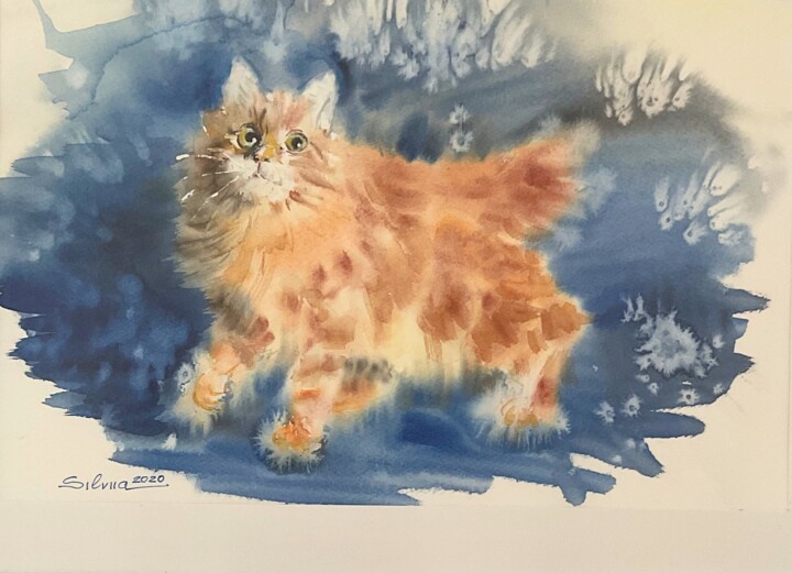 Peinture intitulée "Ginger kitten" par Artsilviia, Œuvre d'art originale, Aquarelle