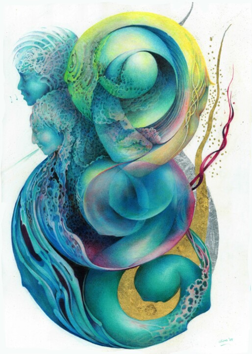 Dibujo titulada "Ensemble" por Symona Colina, Obra de arte original, Lápiz