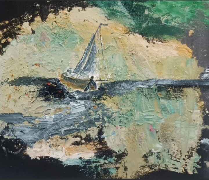 Malarstwo zatytułowany „Boat” autorstwa Rkm, Oryginalna praca, Olej