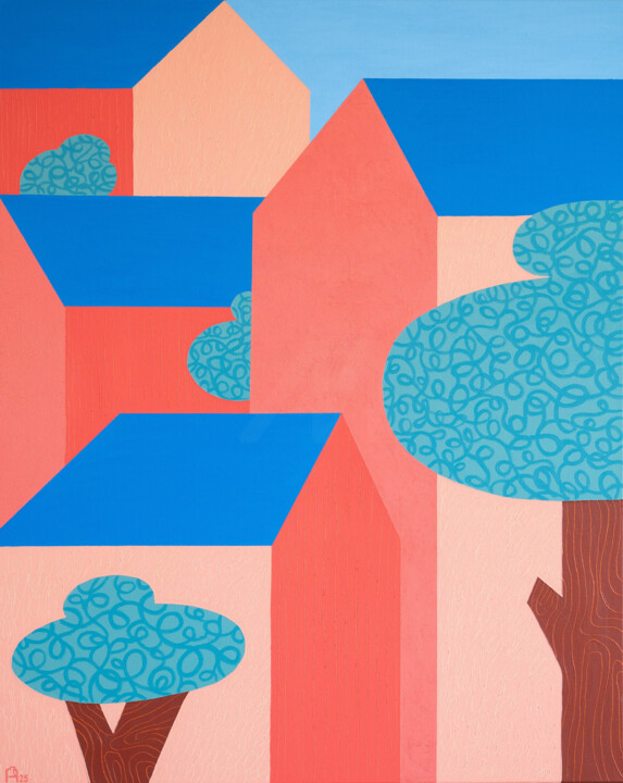 Картина под названием "Geometry of Sunset" - Apollinaria Manko, Подлинное произведение искусства, Масло