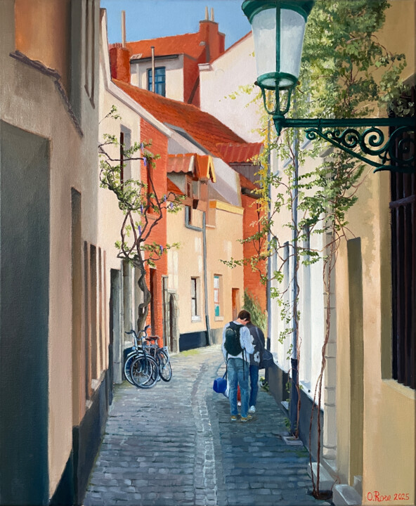 Painting titled ""Les Touristes"" by Olivier Rose, Original Artwork, Oil Mounted on Wood Stretcher frame