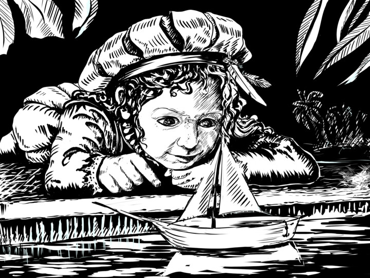 Artes digitais intitulada "The little pirate" por Delhar Despana, Obras de arte originais, Pintura digital