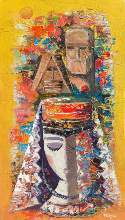 Schilderij getiteld "Roots of Armenia" door Hayk Miqayelyan, Origineel Kunstwerk, Olie Gemonteerd op Frame voor houten branc…