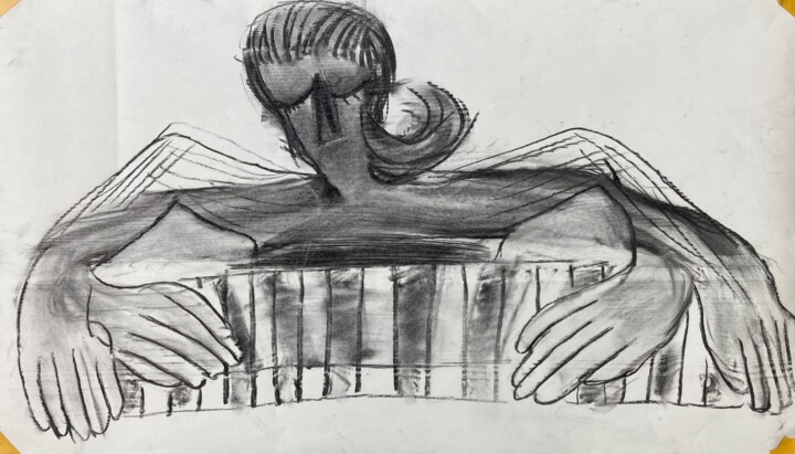 Dessin intitulée "Piano" par Koenraad De Turck, Œuvre d'art originale, Fusain