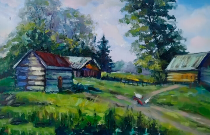Peinture intitulée "Serene Countryside…" par Mariya Zhakupova, Œuvre d'art originale, Acrylique
