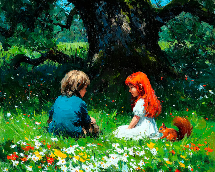 "Children and squirr…" başlıklı Tablo Natalia Capustenco tarafından, Orijinal sanat, Petrol