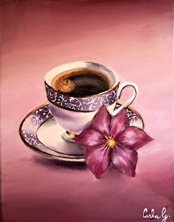 Peinture intitulée "Tra caffè e petali" par Carla Gagliano, Œuvre d'art originale, Huile