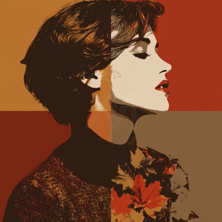 Painting titled "AUTUMN WOMAN" by Claudia Sauter (Poptonicart), Original Artwork, Acrylic Mounted on Wood Stretcher frame