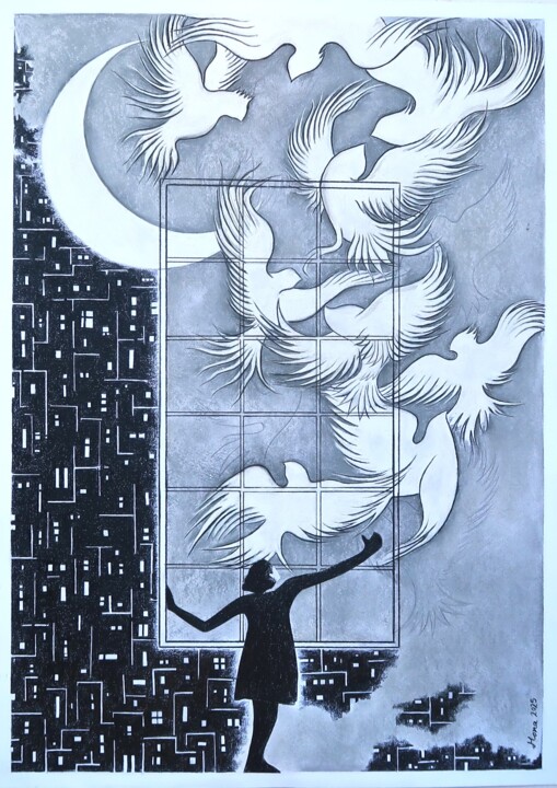 Peinture intitulée "The Wild Doves" par Mona Erfanian Salim, Œuvre d'art originale, Pastel
