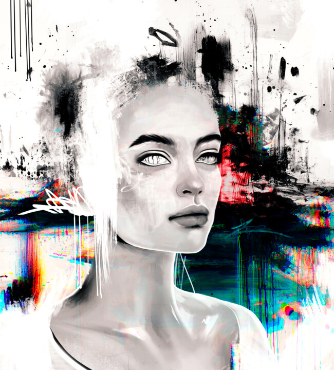 Digitale Kunst mit dem Titel "Halo//Error / portr…" von Olesia Elagina, Original-Kunstwerk, Digitale Malerei