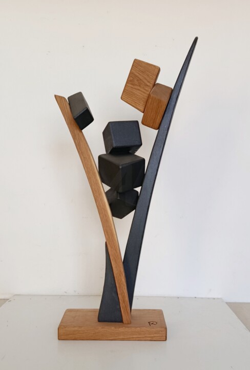 Γλυπτική με τίτλο "Cascata di cubi 2" από Anna Beltrame A＋D Art, Αυθεντικά έργα τέχνης, Ξύλο