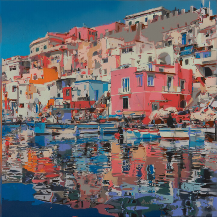 Pintura intitulada "Coastal Symphony" por Marco Barberio, Obras de arte originais, Tinta spray Montado em Armação em madeira