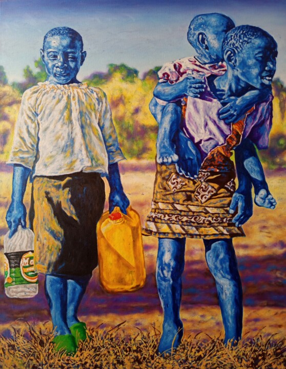 Картина под названием ""Seeking The Source…" - Clement Mohale, Подлинное произведение искусства, Масло Установлен на Деревян…