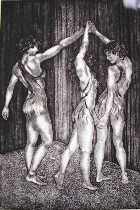 Printmaking titled "My three Graces" by Michelle Parkman, Original Artwork
