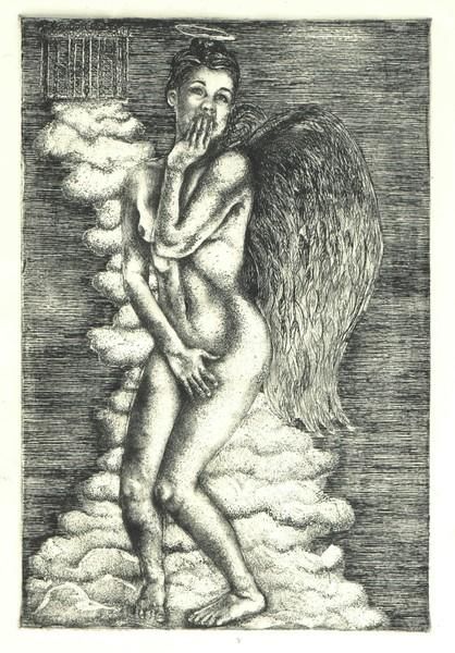 Printmaking titled "lora saves modesty…" by Michelle Parkman, Original Artwork