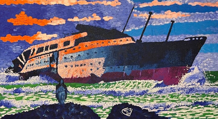 Peinture intitulée "NAUFRAGE BLEU" par Eric Guillory, Œuvre d'art originale, Cire