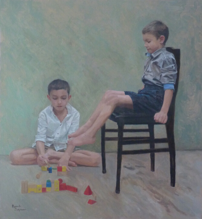Schilderij getiteld "Two boys" door Radosveta Zhelyazkova, Origineel Kunstwerk, Olie
