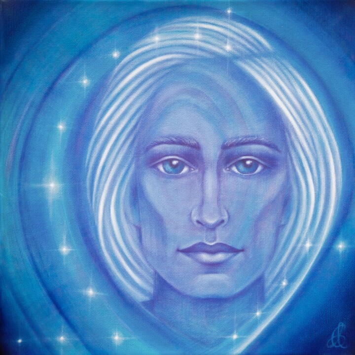 Painting titled "Crystalline Babaji" by Anna Gorlight, Original Artwork, Oil Mounted on Wood Stretcher frame