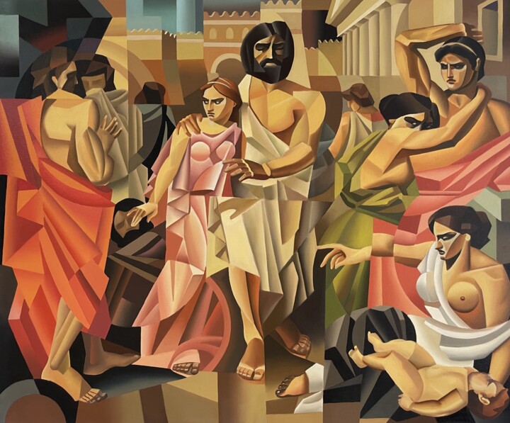 绘画 标题为“Enlarged Antigone a…” 由Apollonas Soben, 原创艺术品, 油 安装在木质担架架上