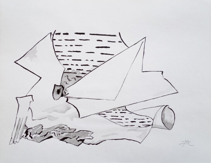 Dessin intitulée "La correspondance" par Daniel Mangin, Œuvre d'art originale, Encre